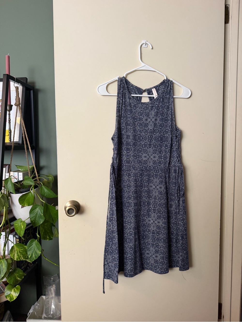 Sleeveless Blue Patterned Women's Dress